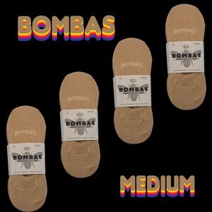 Bombas 4 Pair No Show Socks BNWT Beige Medium Lightweight Invisitoe